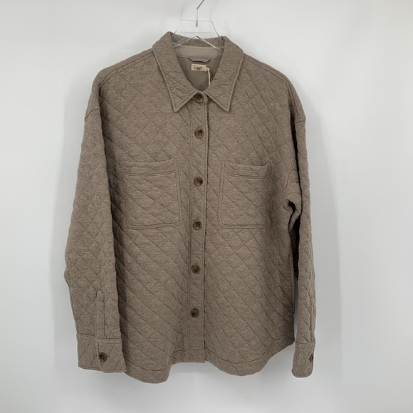 Faherty Epic quilted shacket jacket barn coat brown heather mink boxy new Large - Picture 2 of 5